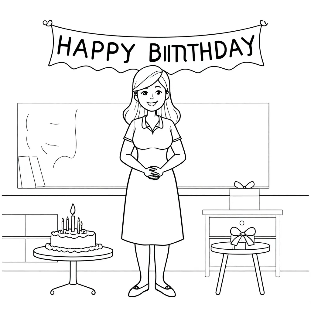 juffenverjaardag kleurplaat voor kinderen