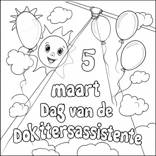 ballonnen, zonnetje, spotlight kleurplaat voor kinderen