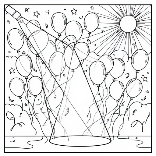 ballonnen , zon, spotlight. kleurplaat voor kinderen
