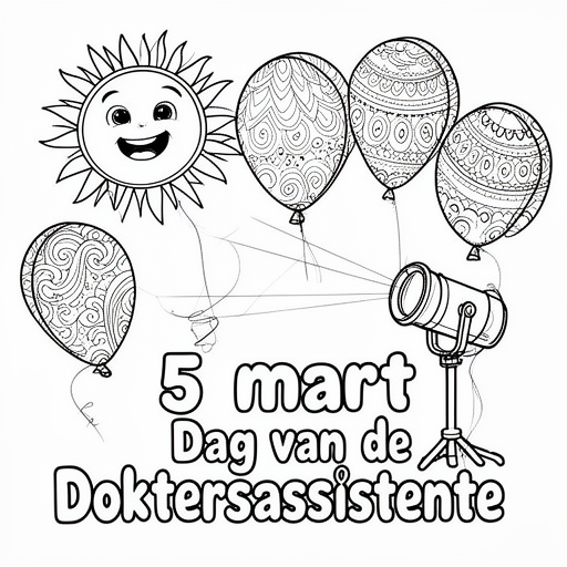 Ballonnen, zonnetje, spotlight kleurplaat voor kinderen