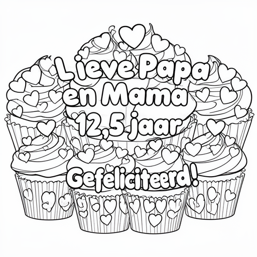 cupcakes met hartjes kleurplaat voor kinderen