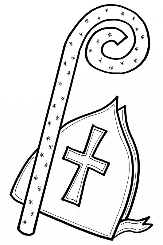 Sinterklaas Cap & Staff Coloring Page