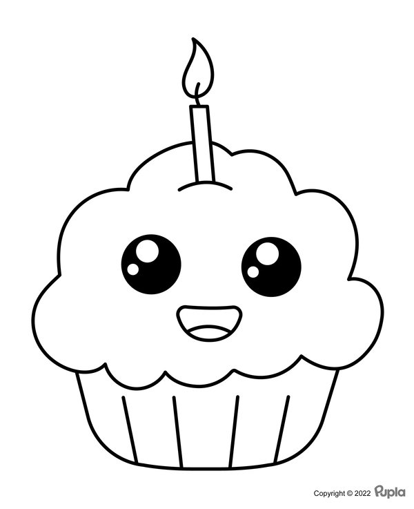 Kawaii Cupcake Coloring Page - Easy & Cute