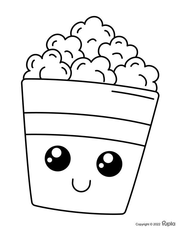 Kawaii Popcorn Coloring Page - Easy & Cute