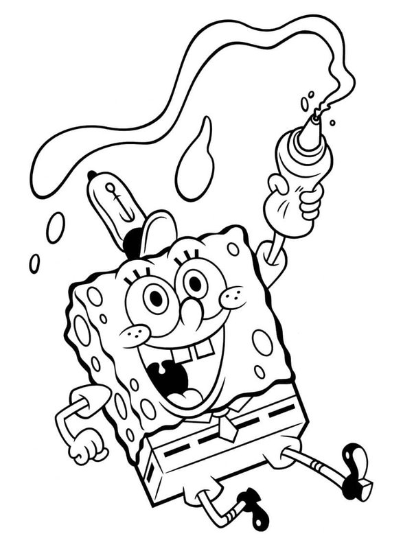Plantilla de colorear de Bob Esponja con botella de salsa exprimible