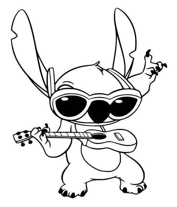 Coloring page Stitch with Guitar and Sunglasses
