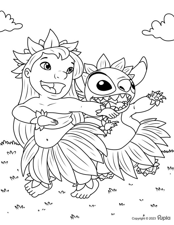 Plantilla para colorear Lilo & Stitch Bailando