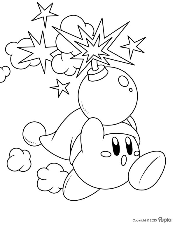 Kirby Coloring Page Rental with a Bomb