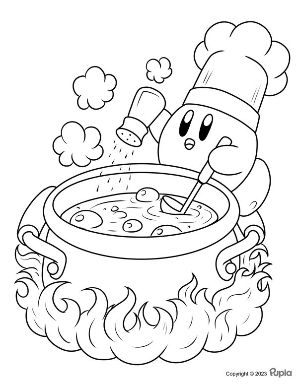 Kirby Coloring Page: Cooking Pan Soup