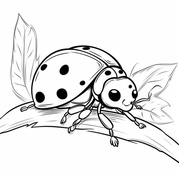 Realistic Ladybug Coloring Page on a Branch