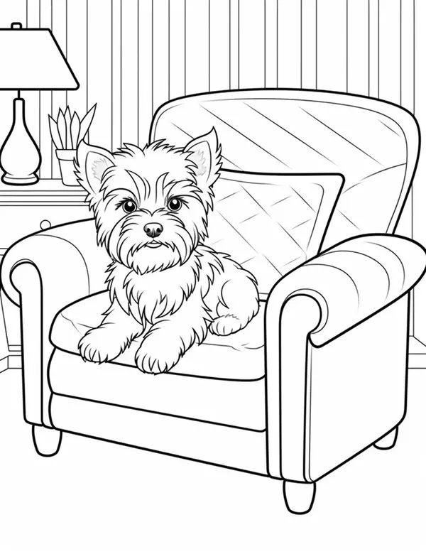 Yorkshire Terrier Zittend Op De Bank coloring page for children