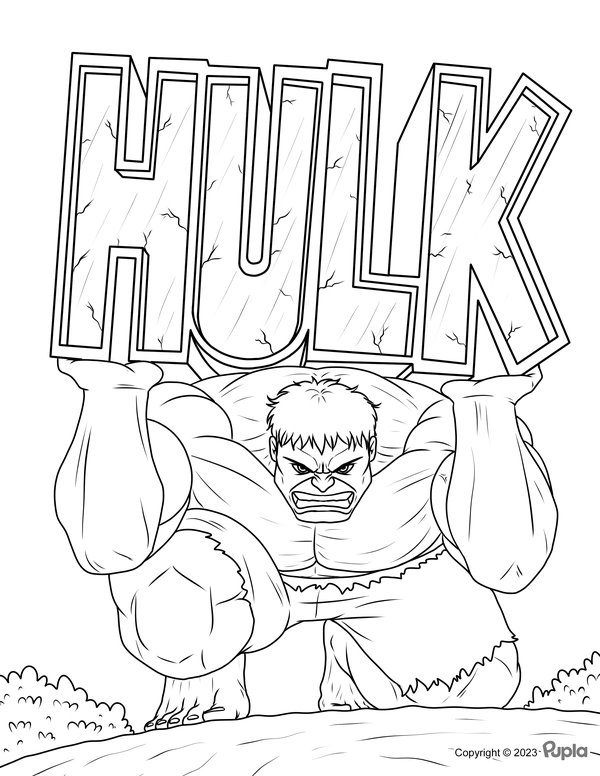 Coloring page Hulk with his Name in Tilted Letters