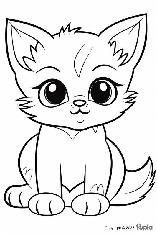 Cute Kitten Coloring Page with Big Eyes