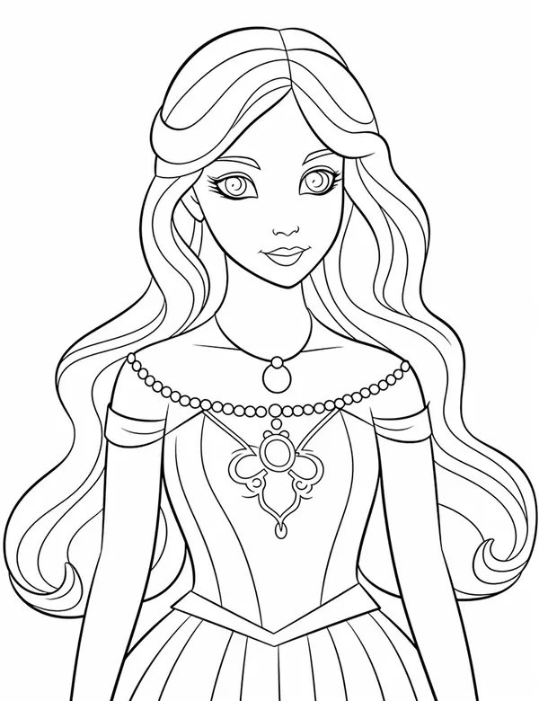 Princess Coloring Page with Necklace