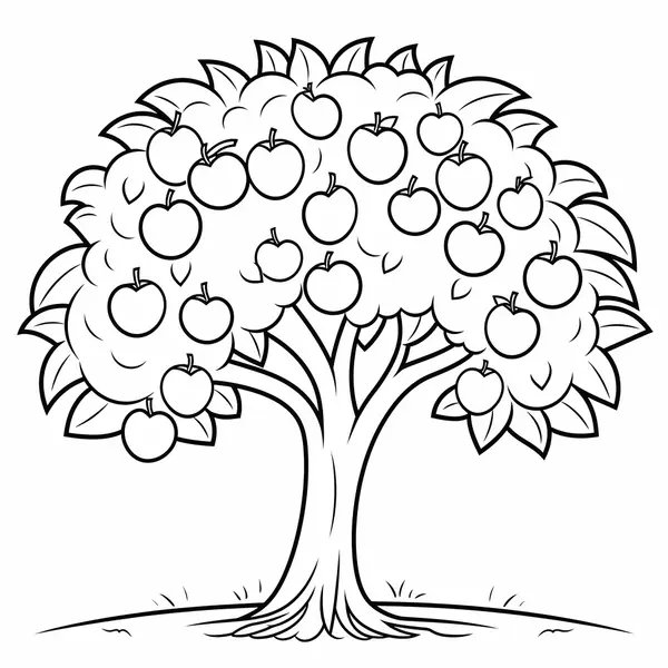 Coloring Page Simple and Easy Apple Tree