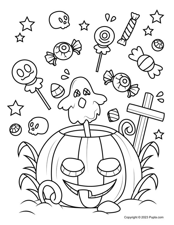 Halloween Pompoen En Snoep coloring page for children