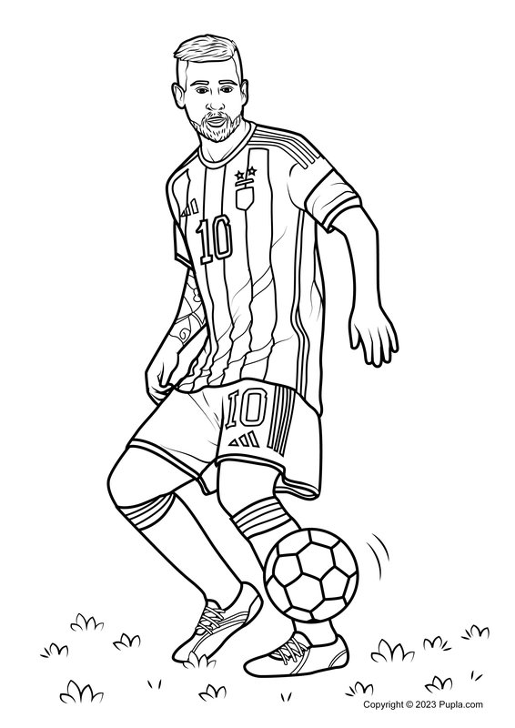 Coloring page of Lionel Messi handling the ball