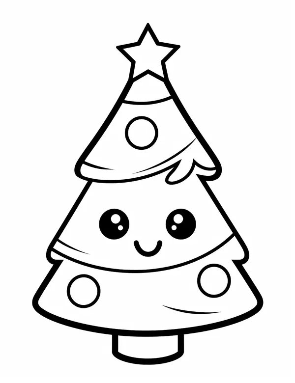 Kawaii kerstboom coloring page for children