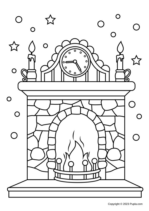 Gezellige open haard coloring page for children