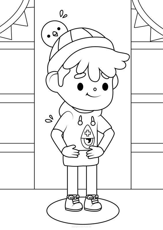 Coloring Page Toca Boca Boy and Bird