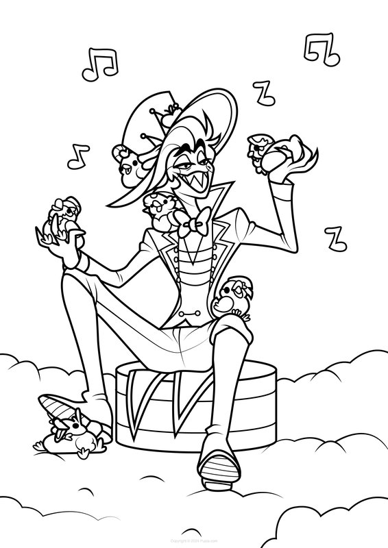 Coloring Page Hazbin Hotel Lucifer and Birds