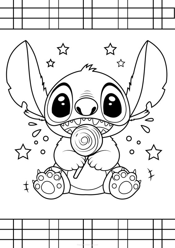 Schattige Stitch die een lolly eet coloring page for children