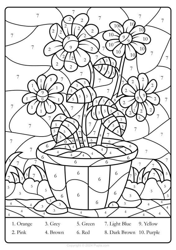 Coloring Page Numbered Coloring Flowers