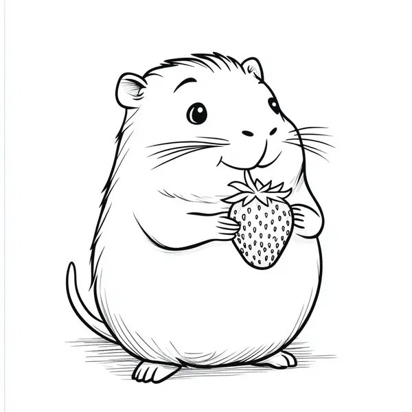 Schattige Capibara die een aardbei vasthoudt coloring page for children