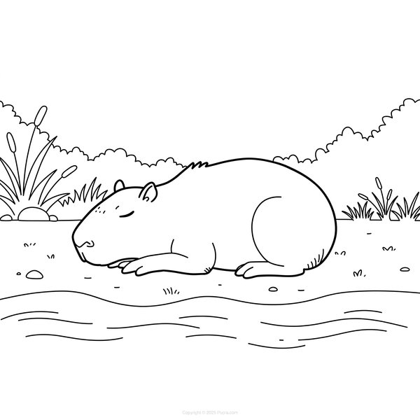 Coloring page Capybara sleeping by the river