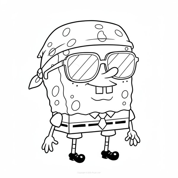 Coloring page SpongeBob wears a bandana