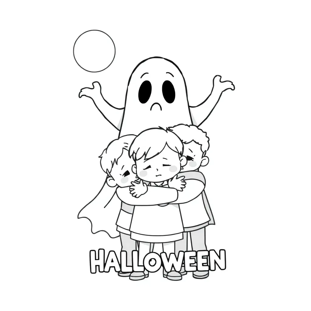 Plantilla de Coloreado Gratis de Halloween Spooky Cartoon para Niños