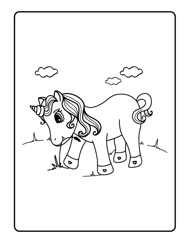 Unicorn Coloring Page Eating Grass