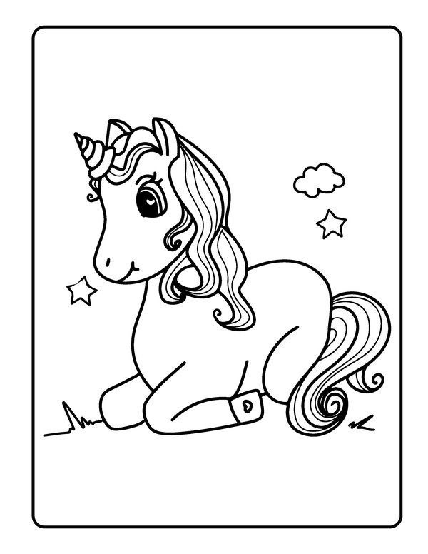Coloring Page Kneeling Unicorn