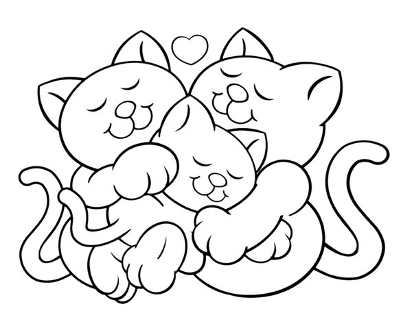 Coloring Page Gatos Abrazados