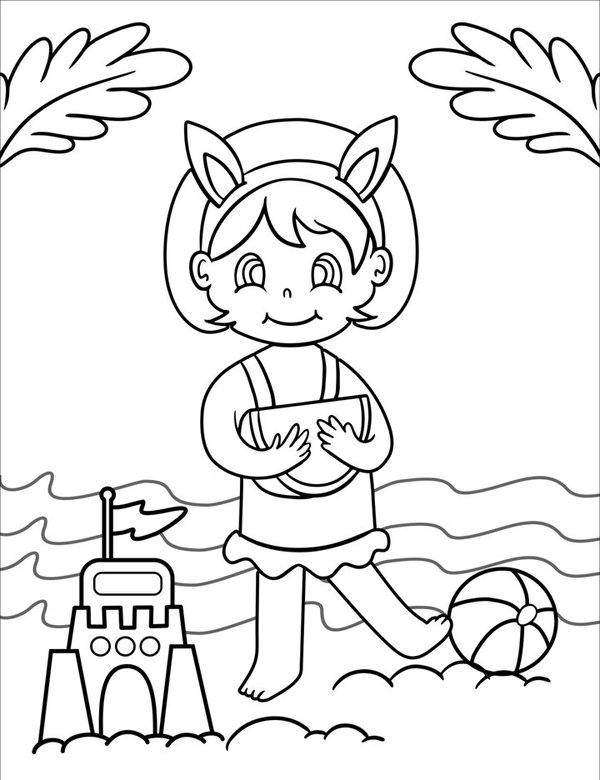 Coloring Page Chica at the Beach