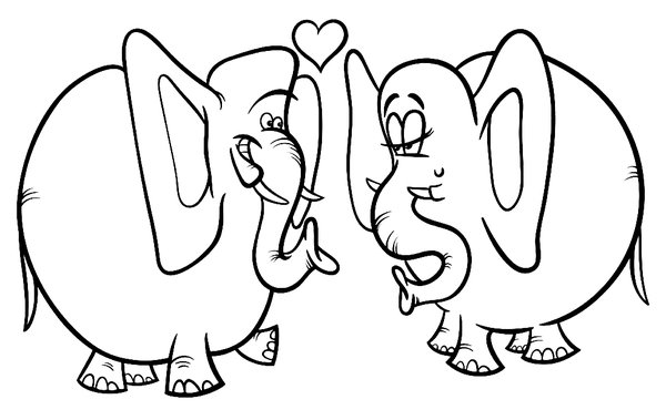 Coloring Page Elephants Enamorados