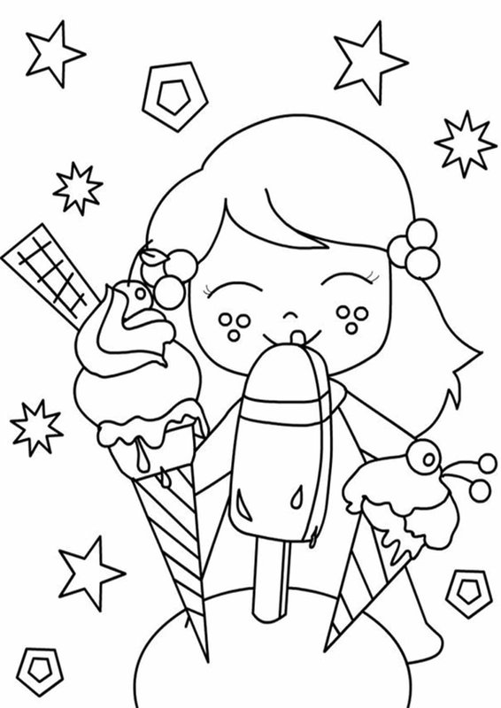 Coloring Page Chica Eating Three Ice Creams