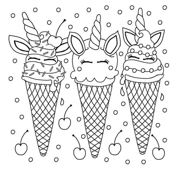 Unicorn Ice Cream Tres Helados Coloring Page