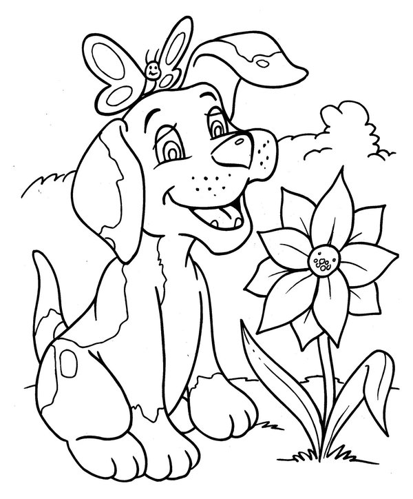 Coloring Page Perro Con Mariposa