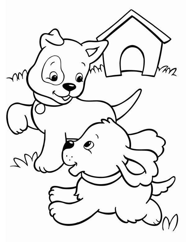 Coloring Page Puppies Running Together