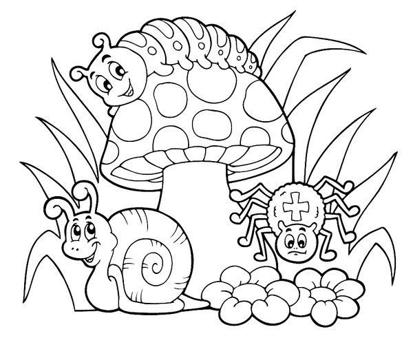 Coloring Page Seta, The Autumnal Spider, Snail, and Caterpillar