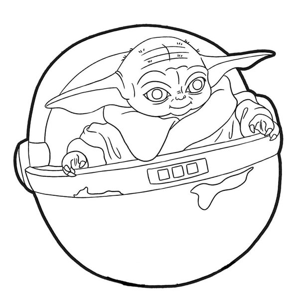 Star Wars Mandaloriano Yoda coloring page for children