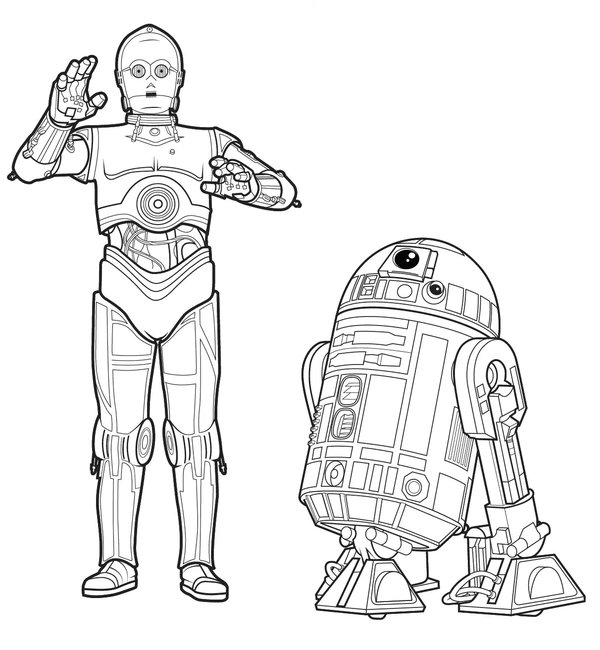 Star Wars R2 D2 Y C 3Po coloring page for children