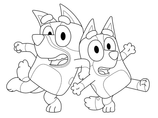 Coloring page Bluey and Bingo, son Tontos