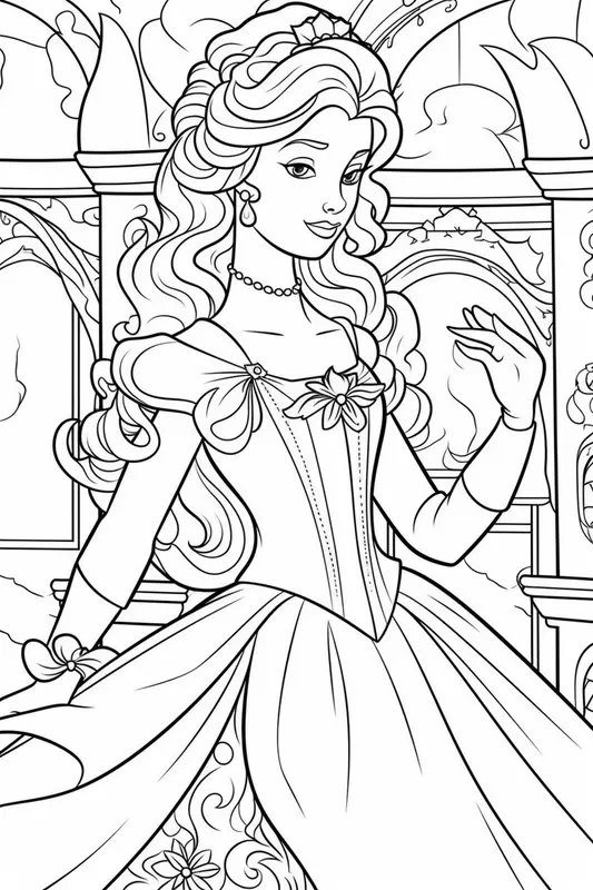 Coloring Page Princess in Front of the Castle