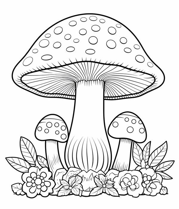 Coloring Page Champignon Grande Y Dos Champinones Pequenos
