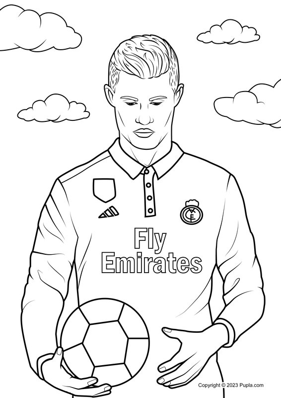 Coloring page Cristiano Ronaldo holding the ball
