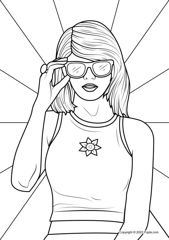 Taylor Swift Coloring Page with Sunglasses