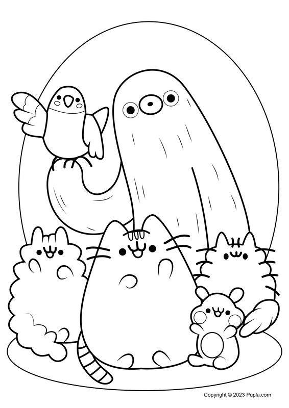 Coloring page Pusheen, Cheek, Pip, Sloth, Stormy & Bo