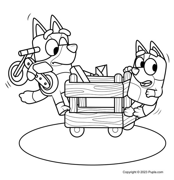 Coloring page Bluey and Bingo playing